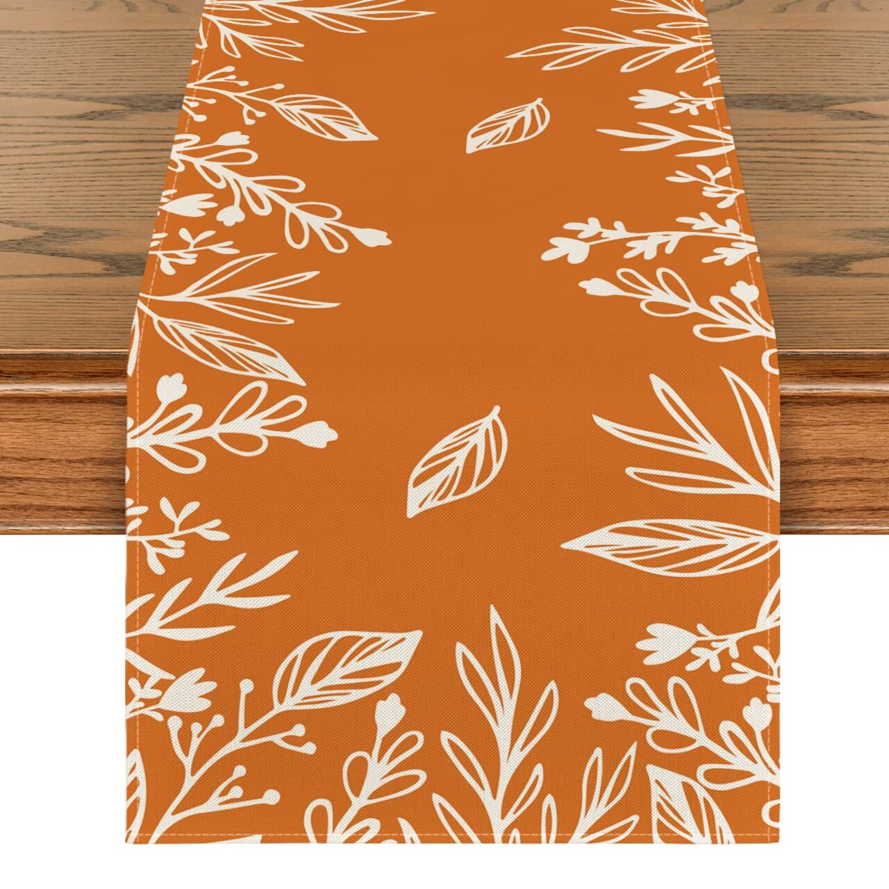 Orange Floral Fall Table Runner, Seasonal Autumn Kitchen Dining Table Decoration for Home Party Decor 13x108 Inch